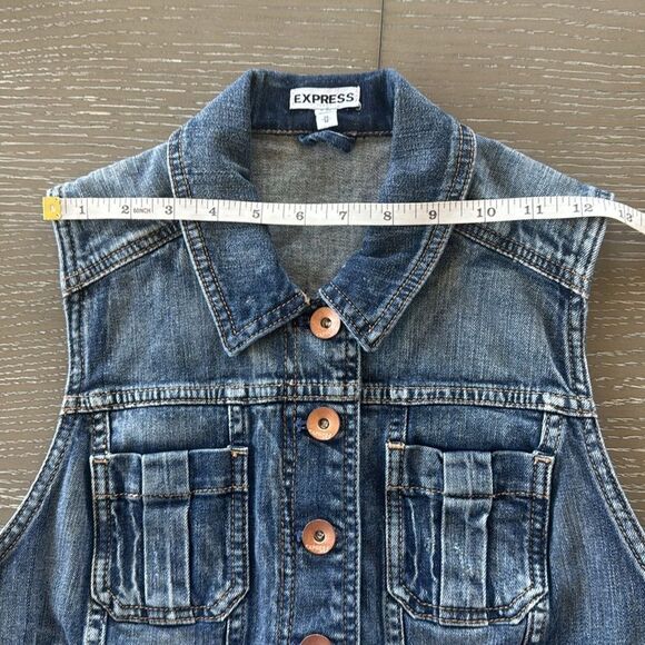 Express Denim Medium Wash Vest with Copper Buttons Cotton Blend Women’s Size M - Picture 5 of 12